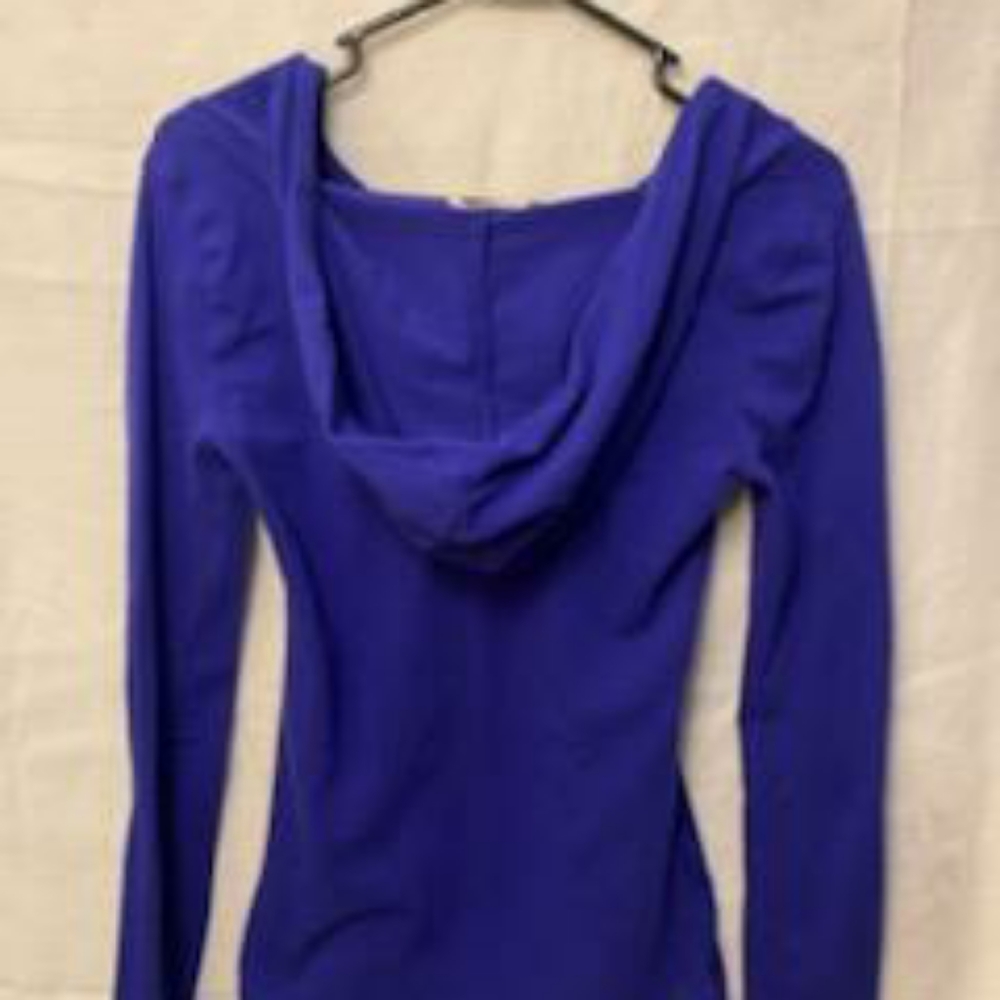 blue hooded long sleeve shirt